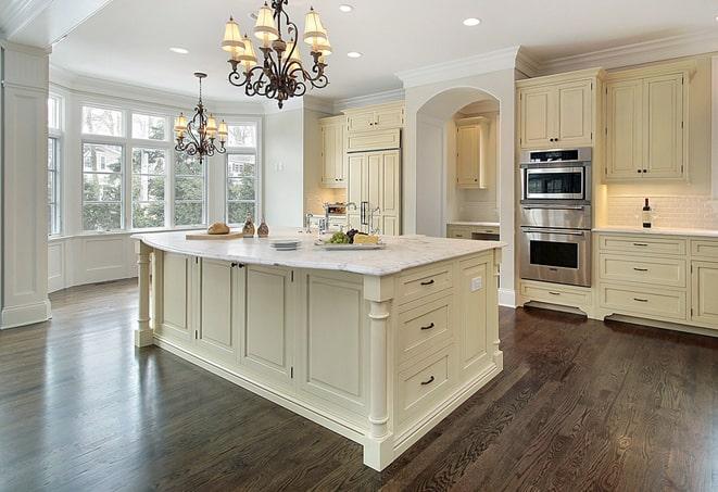 close-up of textured laminate flooring in a kitchen in Belle Glade